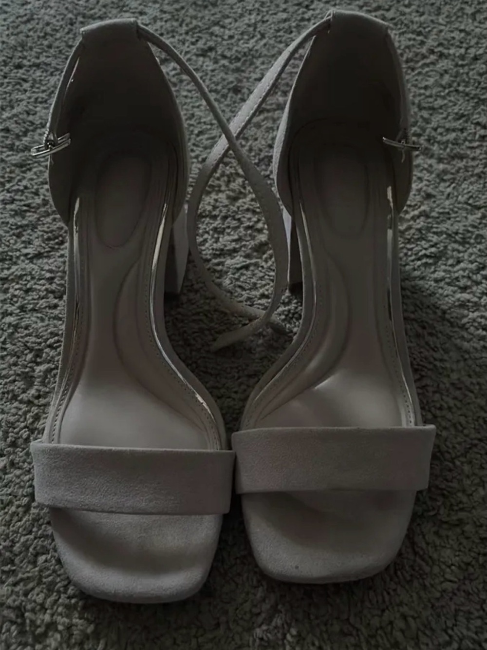 Kelly & Katie Light Gray Strappy Block Heel Sandals